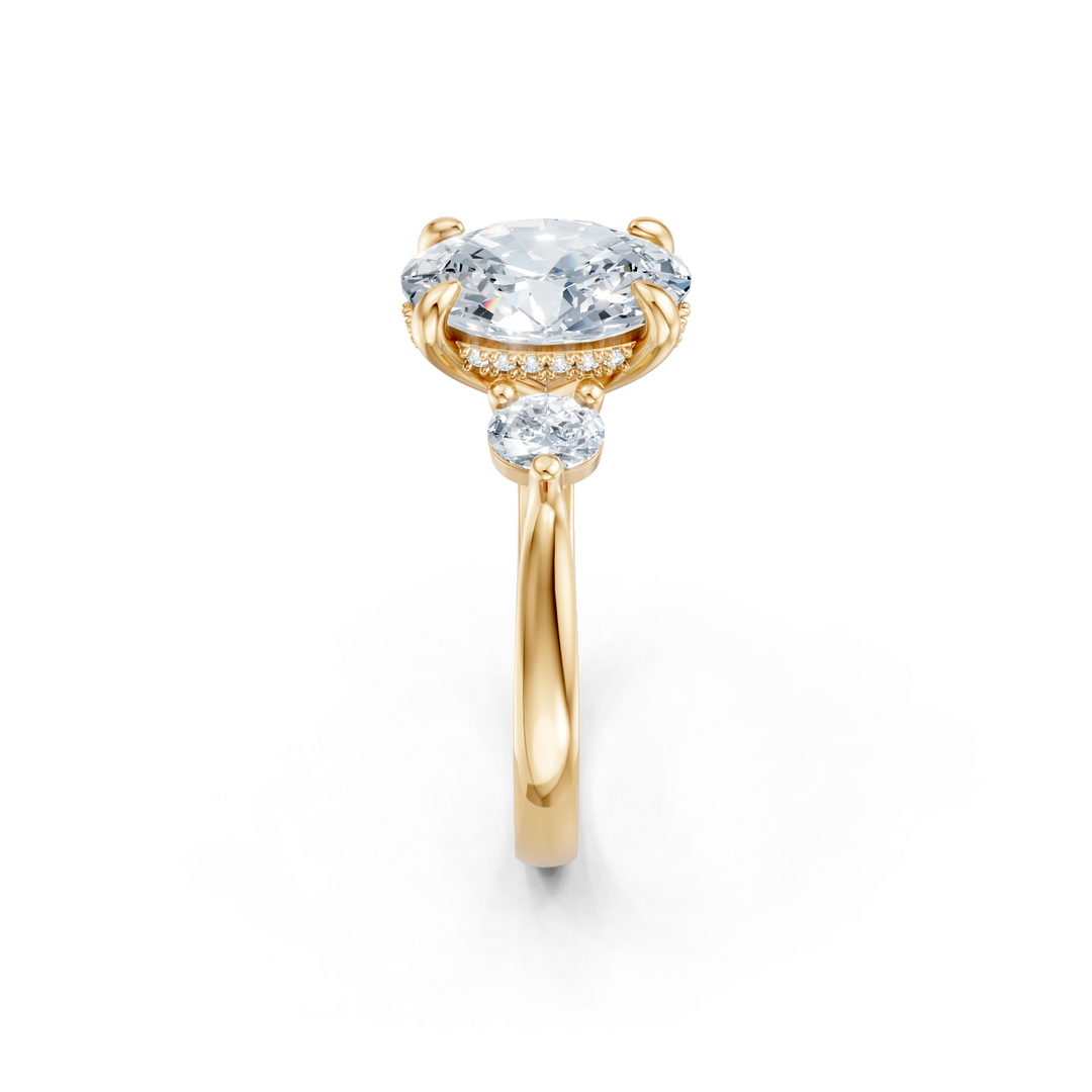 Diamond Three Stone Plus Oval Semi Mount with Hidden Halo
