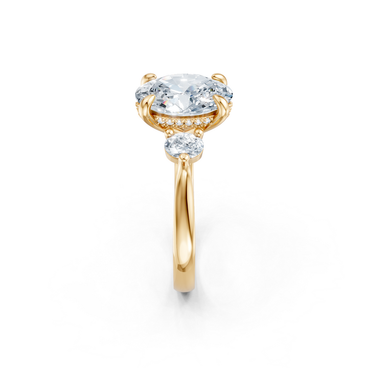 Diamond Three Stone Plus Oval Semi Mount with Hidden Halo