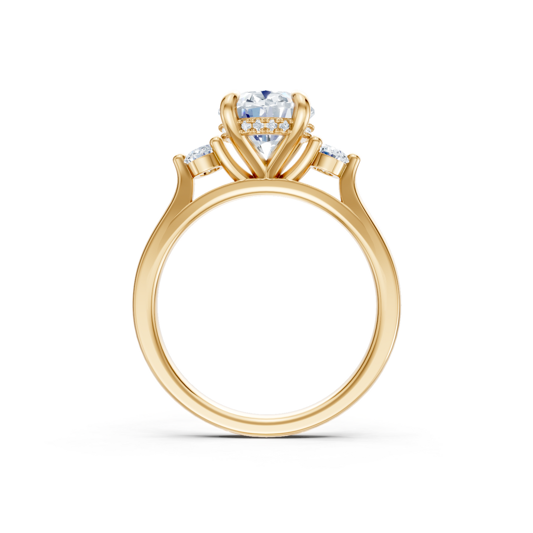 Diamond Three Stone Plus Oval Semi Mount with Hidden Halo