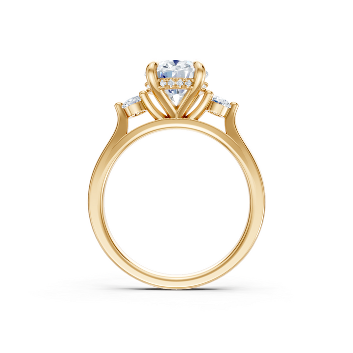 Diamond Three Stone Plus Oval Semi Mount with Hidden Halo