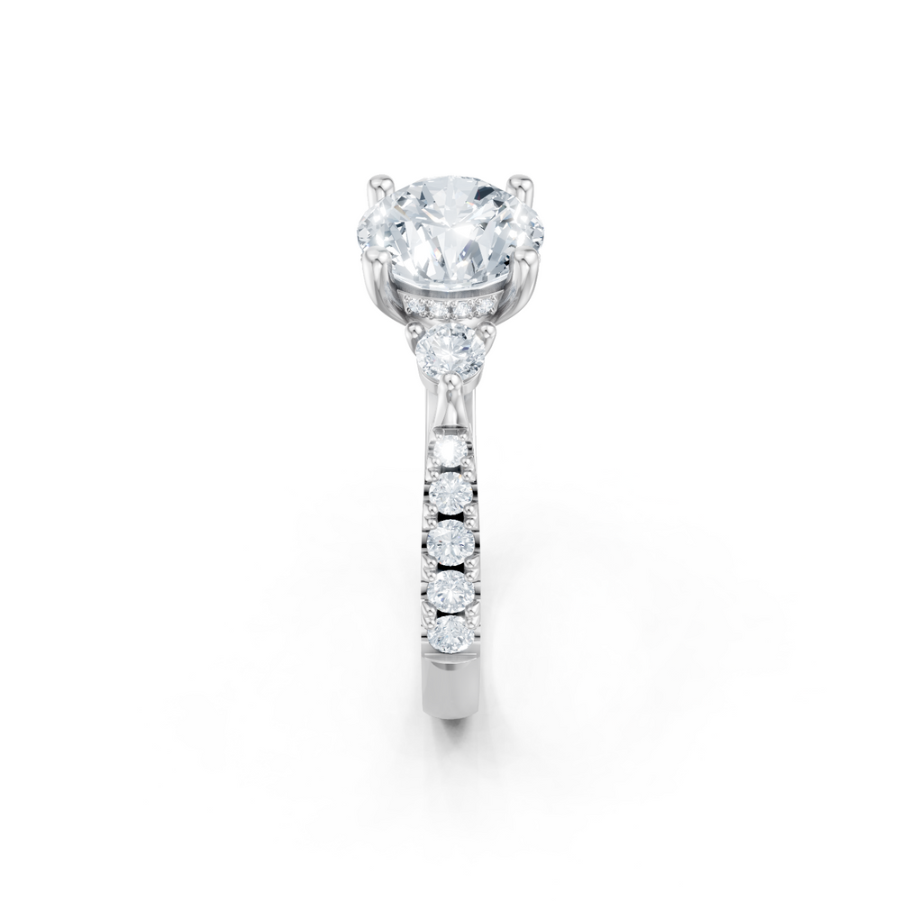 Diamond Three Stone Plus Round Semi Mount with Hidden Halo