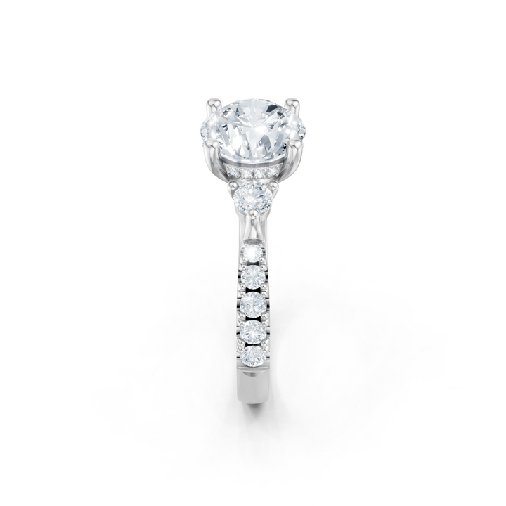 Diamond Three Stone Plus Round Semi Mount with Hidden Halo