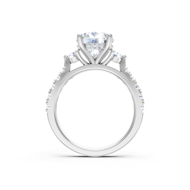 Diamond Three Stone Plus Round Semi Mount with Hidden Halo