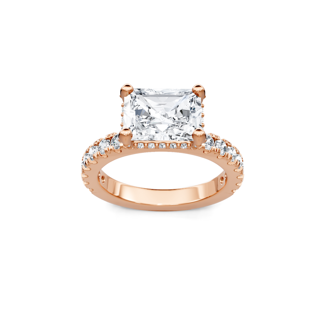 Lab Created East West Emerald Cut Hidden Halo Semi Mount