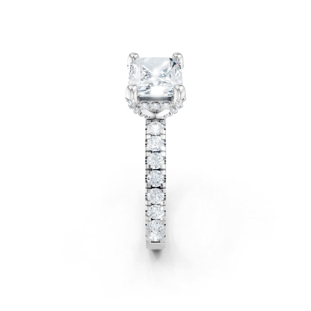 East West Emerald Cut Hidden Halo Semi Mount