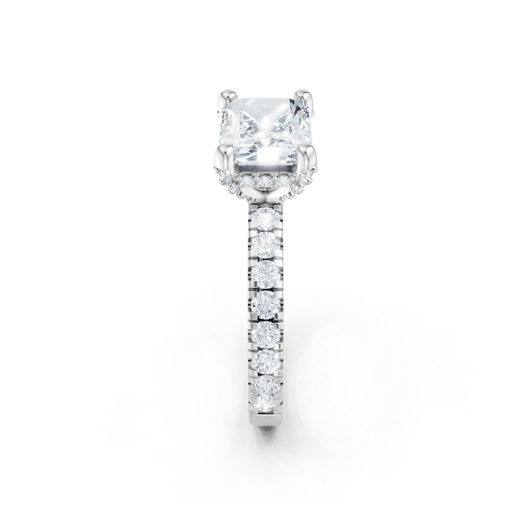 East West Emerald Cut Hidden Halo Semi Mount