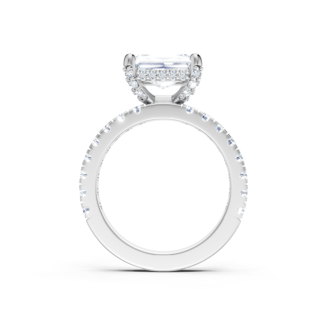 East West Emerald Cut Hidden Halo Semi Mount