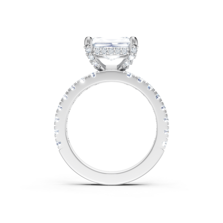 East West Emerald Cut Hidden Halo Semi Mount