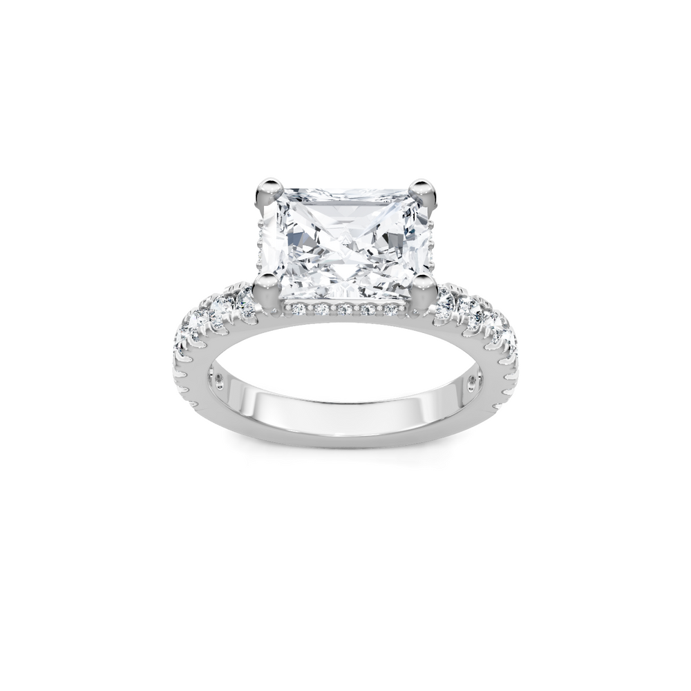 Lab Created East West Emerald Cut Hidden Halo Semi Mount