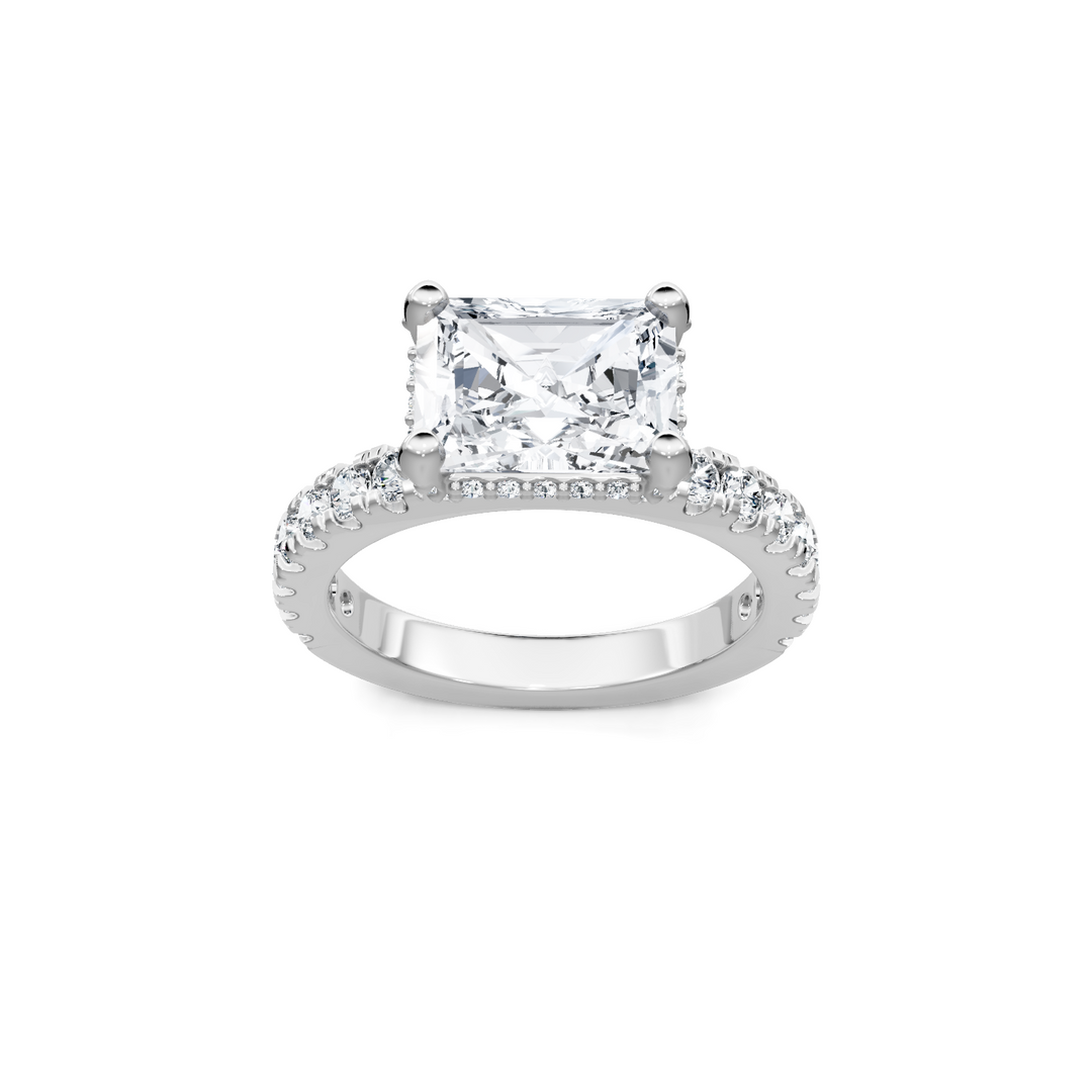 Lab Created East West Emerald Cut Hidden Halo Semi Mount