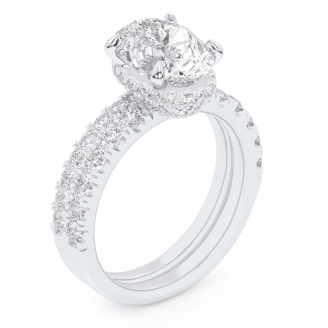 14K 4.44CT Certified Lab Grown Diamond Bridal Set Double hidden halo