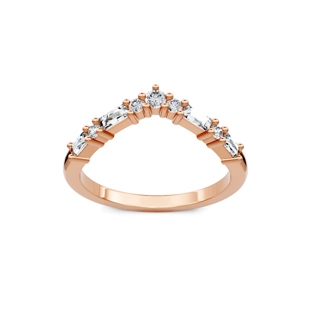 Alternating Round and Baguette Diamond Contour Band