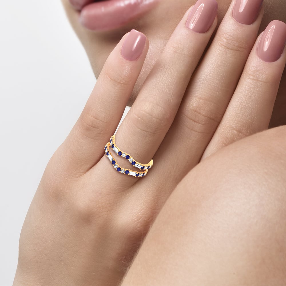 14K 0.37CT Natural SAPPHIRE RING GUARD with 0.25CT Lab Grown Diamonds