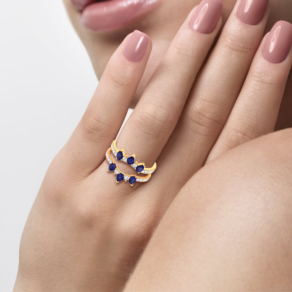 14K 1.14CT Natural SAPPHIRE RING GUARD with 0.55CT Lab Grown Diamonds