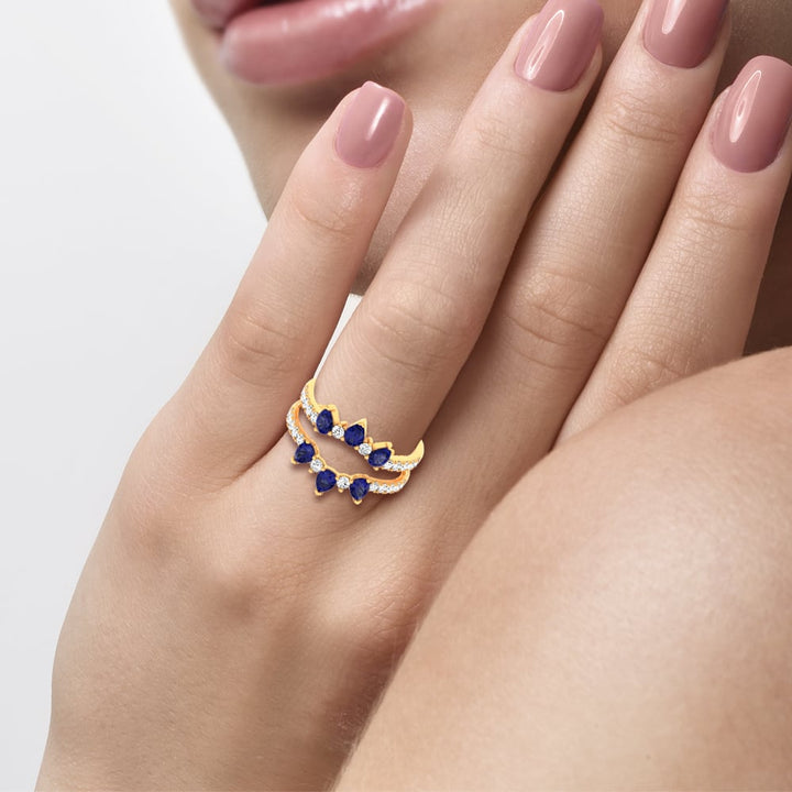 14K 1.14CT Natural SAPPHIRE RING GUARD with 0.55CT Lab Grown Diamonds