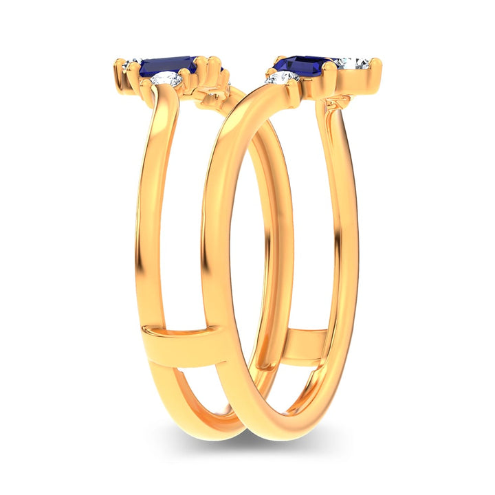 14K 0.44CT Natural SAPPHIRE RING GUARD with 0.20CT Lab Grown Diamonds