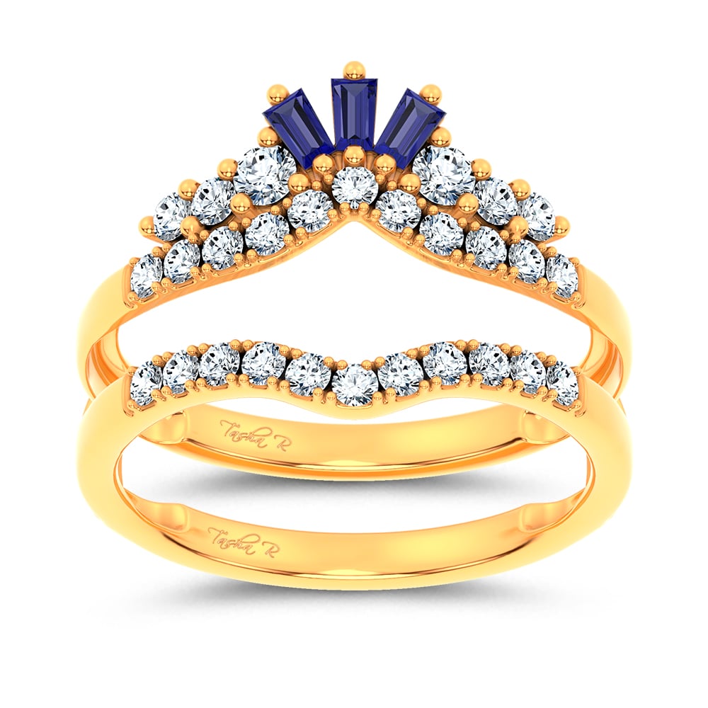 14K 0.12CT Natural SAPPHIRE RING GUARD with 0.59CT Lab Grown Diamonds