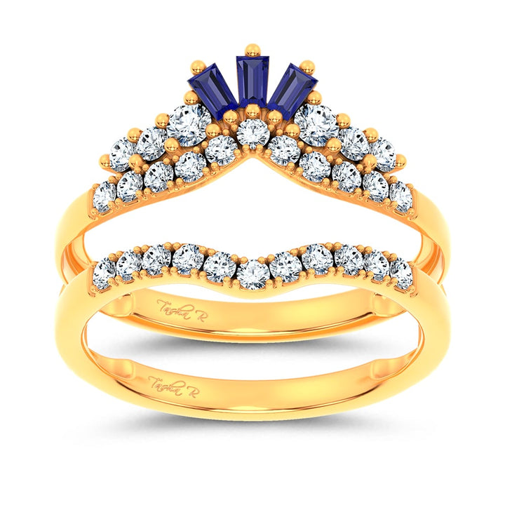 14K 0.12CT Natural SAPPHIRE RING GUARD with 0.59CT Lab Grown Diamonds