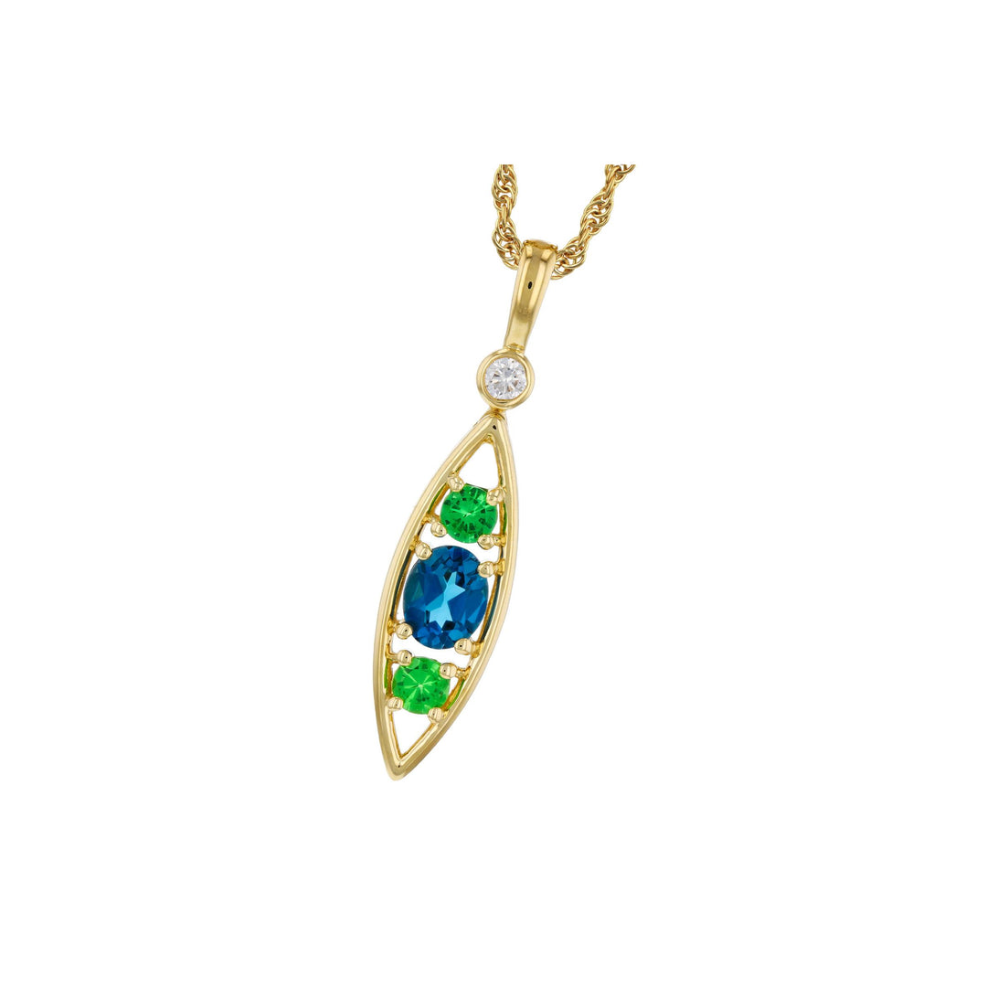 14KT Gold Blue Topaz & Green Garnet Necklace