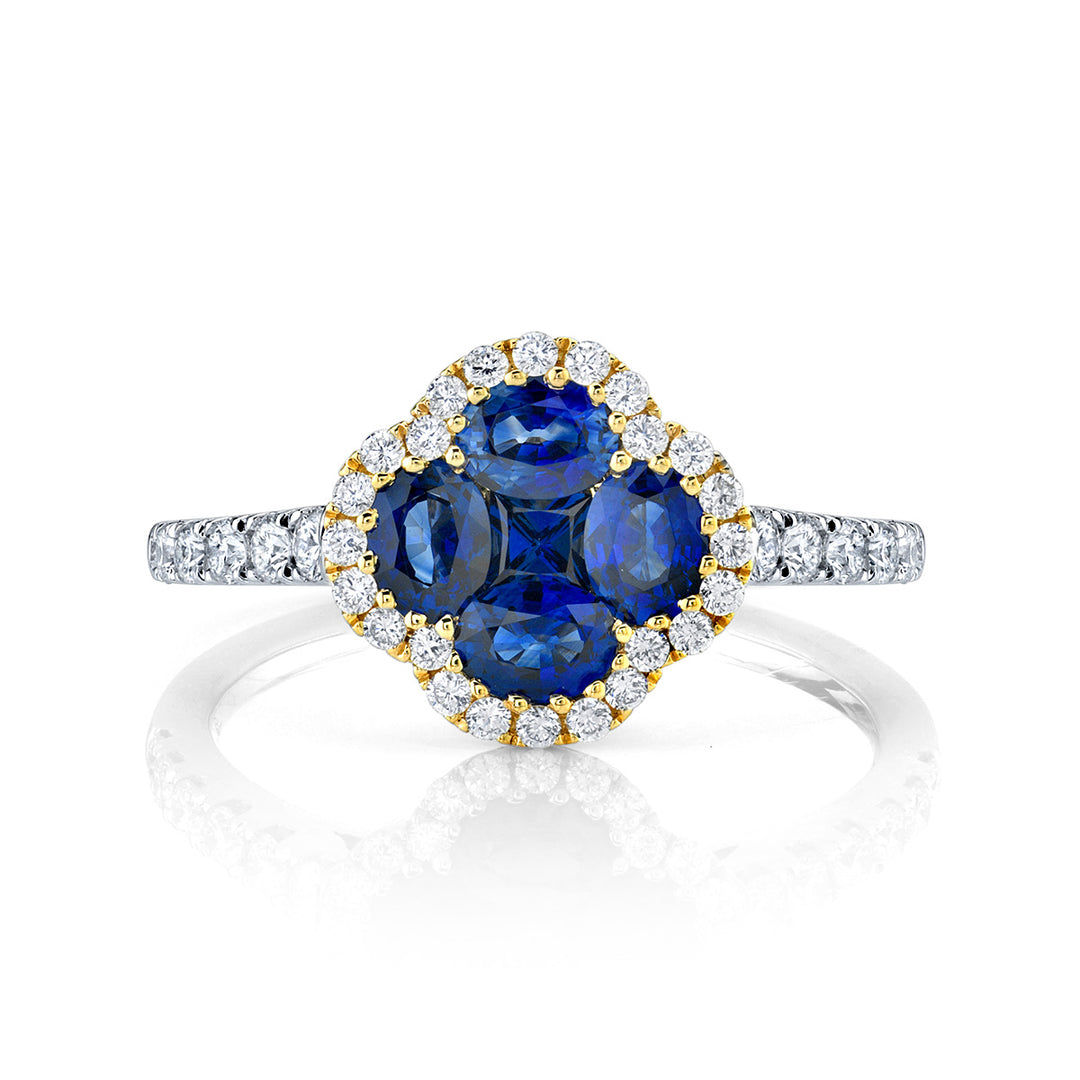 Blue Sapphire & Diamond Clover Ring