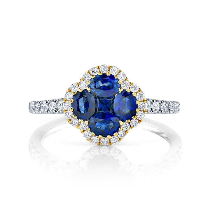 Blue Sapphire & Diamond Clover Ring