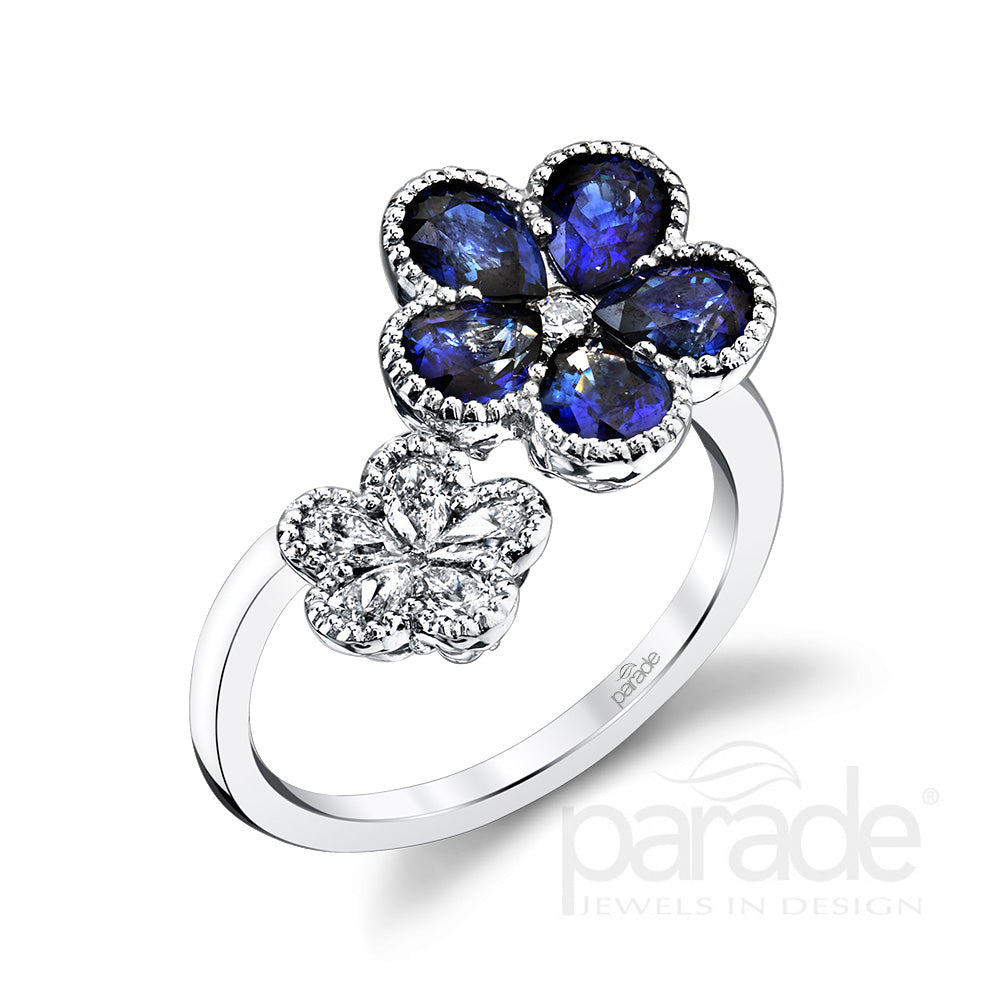 Sapphire & Diamond Floral Ring