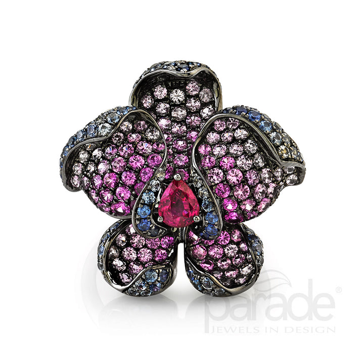 0.47 Carat Ruby & Sapphire Orchid Ring