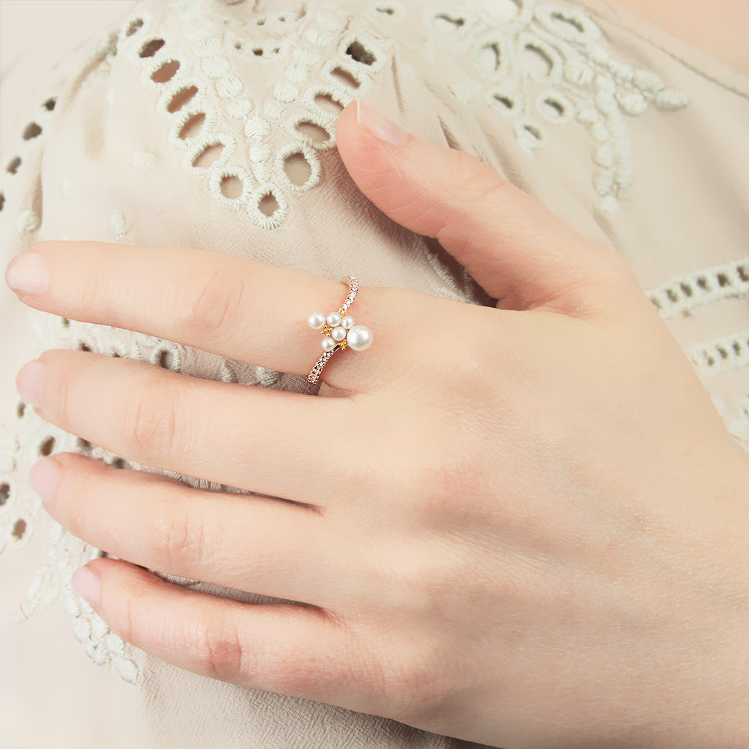 Pearl, Yellow Sapphire & Diamond Cluster Band