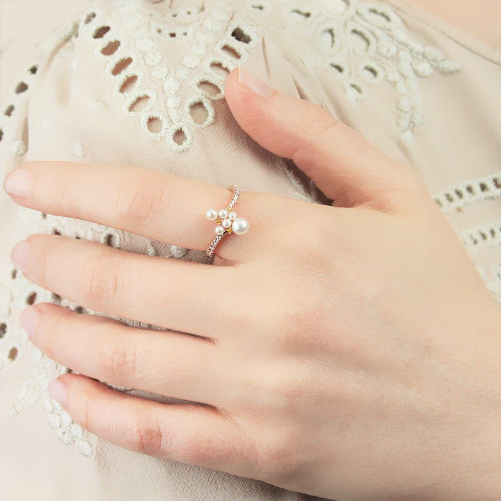 Pearl, Yellow Sapphire & Diamond Cluster Band