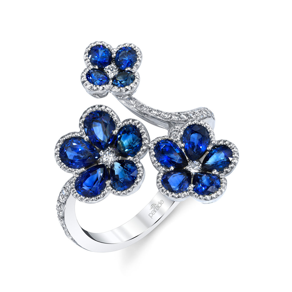 Blue Sapphire & Diamond Floral Ring