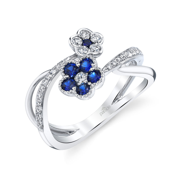 Blue Sapphire & Diamond Floral Ring