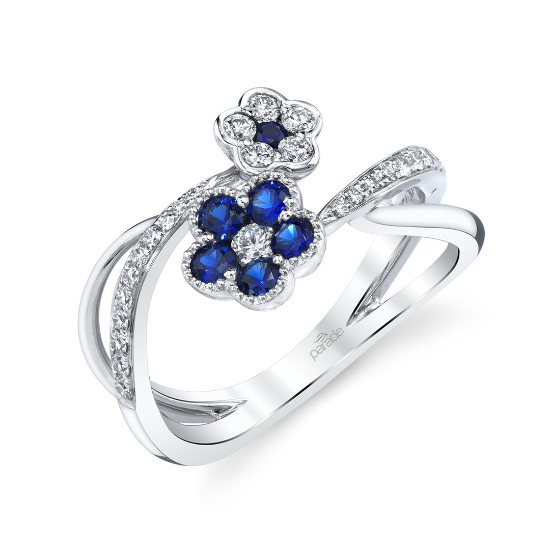 Blue Sapphire & Diamond Floral Ring