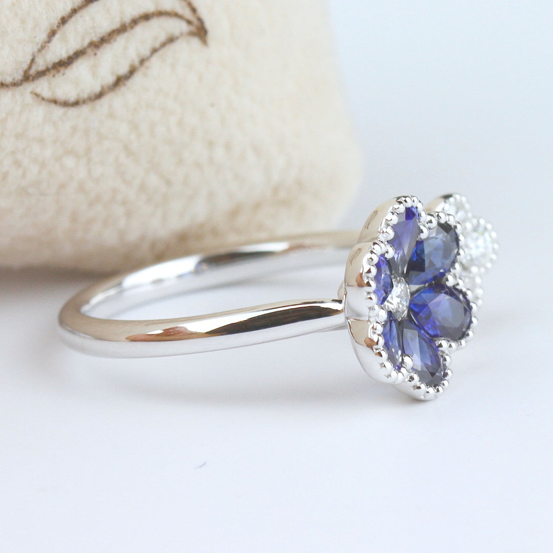 Sapphire & Diamond Floral Ring