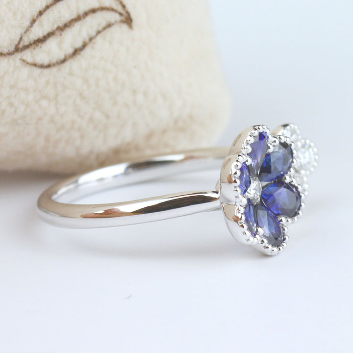 Sapphire & Diamond Floral Ring