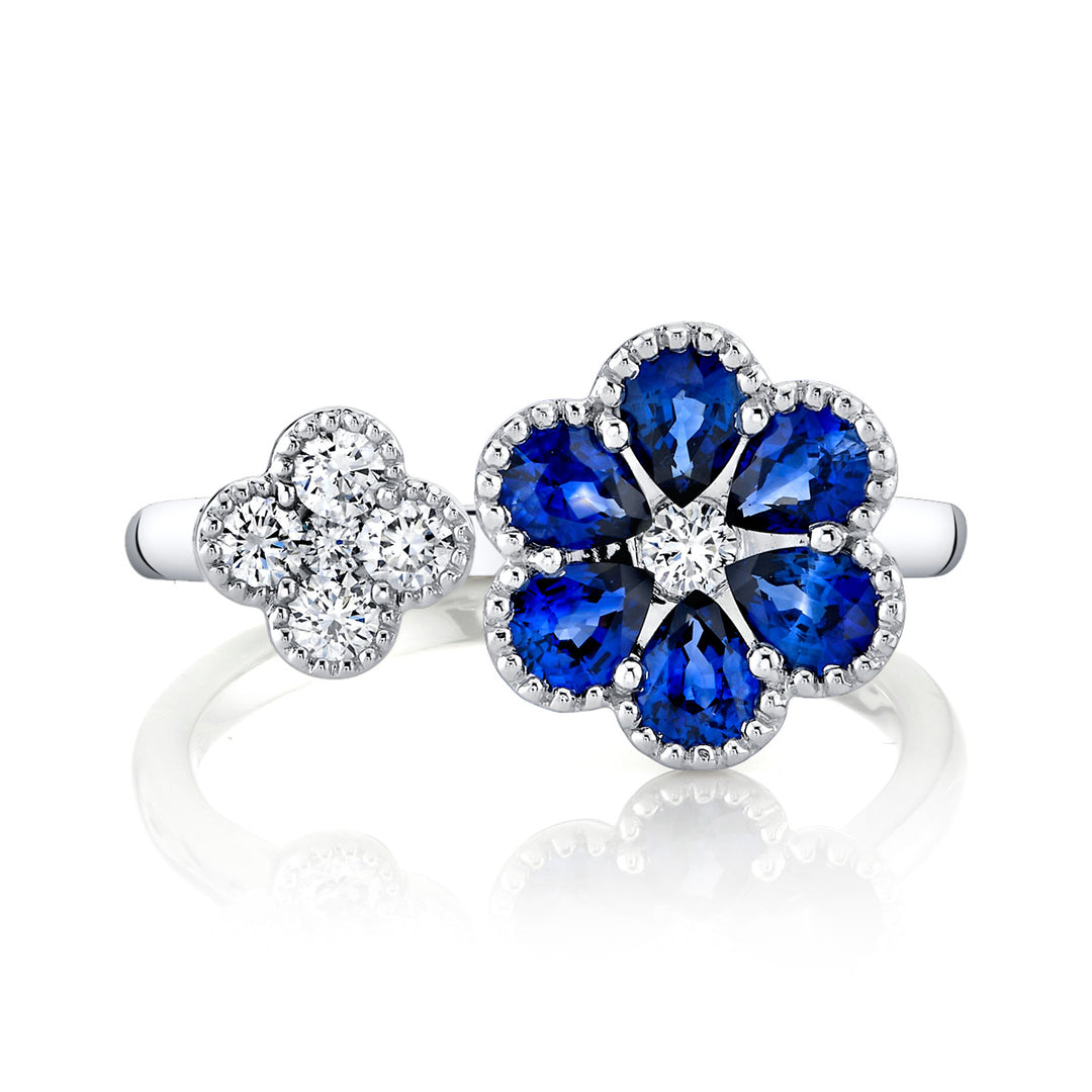 Sapphire & Diamond Floral Ring