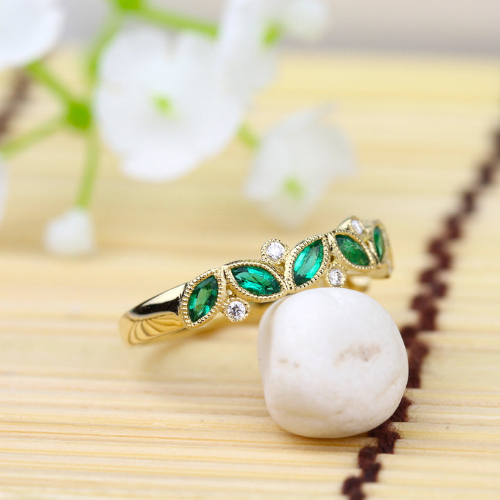 Marquise Emerald & Diamond Anniversary Band