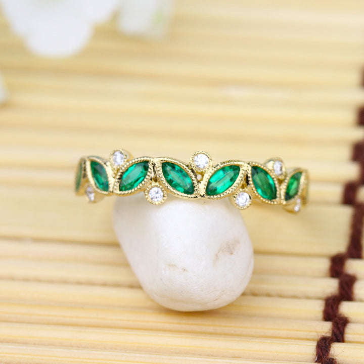 Marquise Emerald & Diamond Anniversary Band