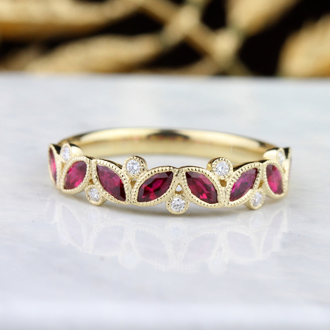 Marquise Ruby & Diamond Anniversary Band