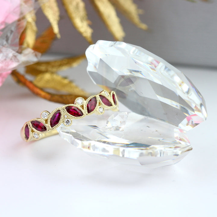 Marquise Ruby & Diamond Anniversary Band