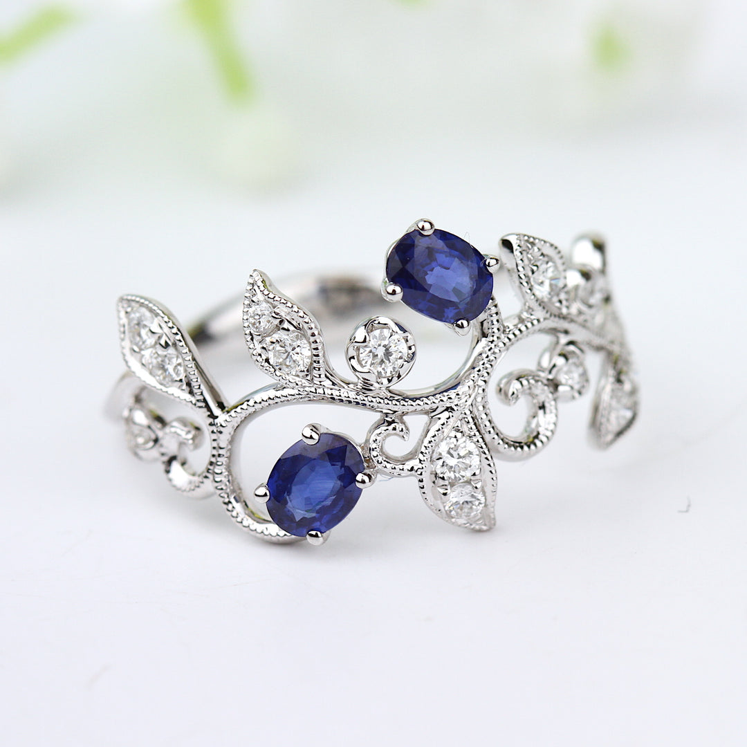 Sapphire & Diamond Floral Band