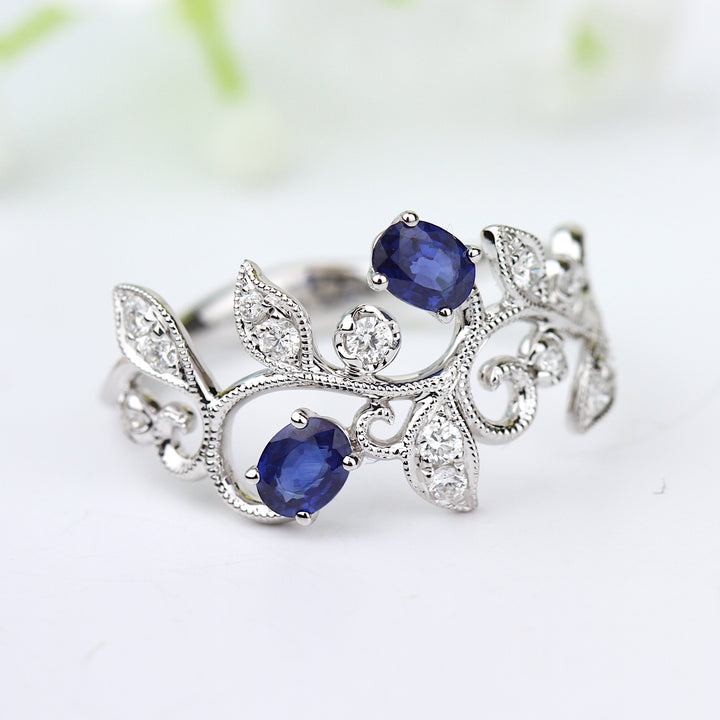 Sapphire & Diamond Floral Band