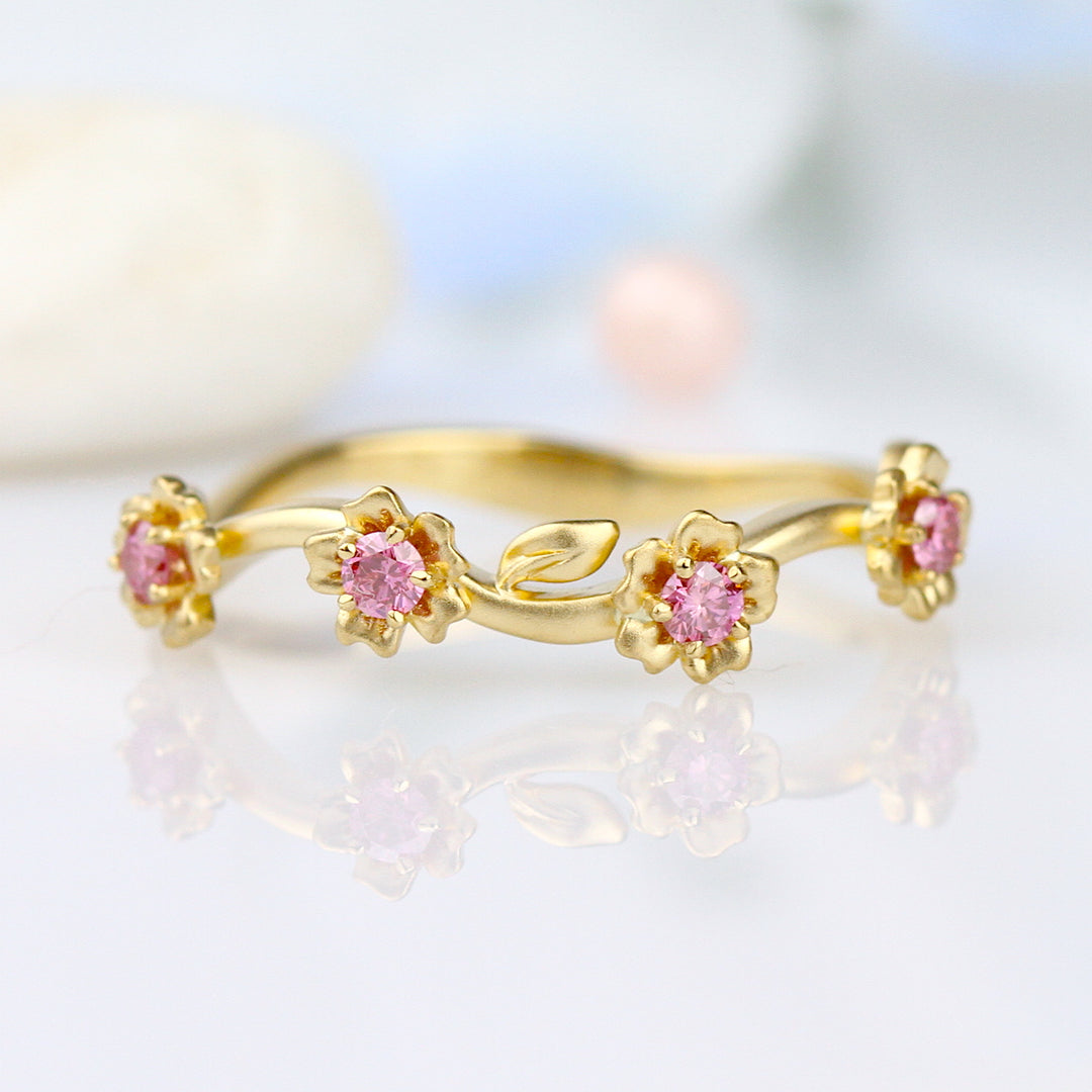 Pink Sapphire Lyria Leaves Band