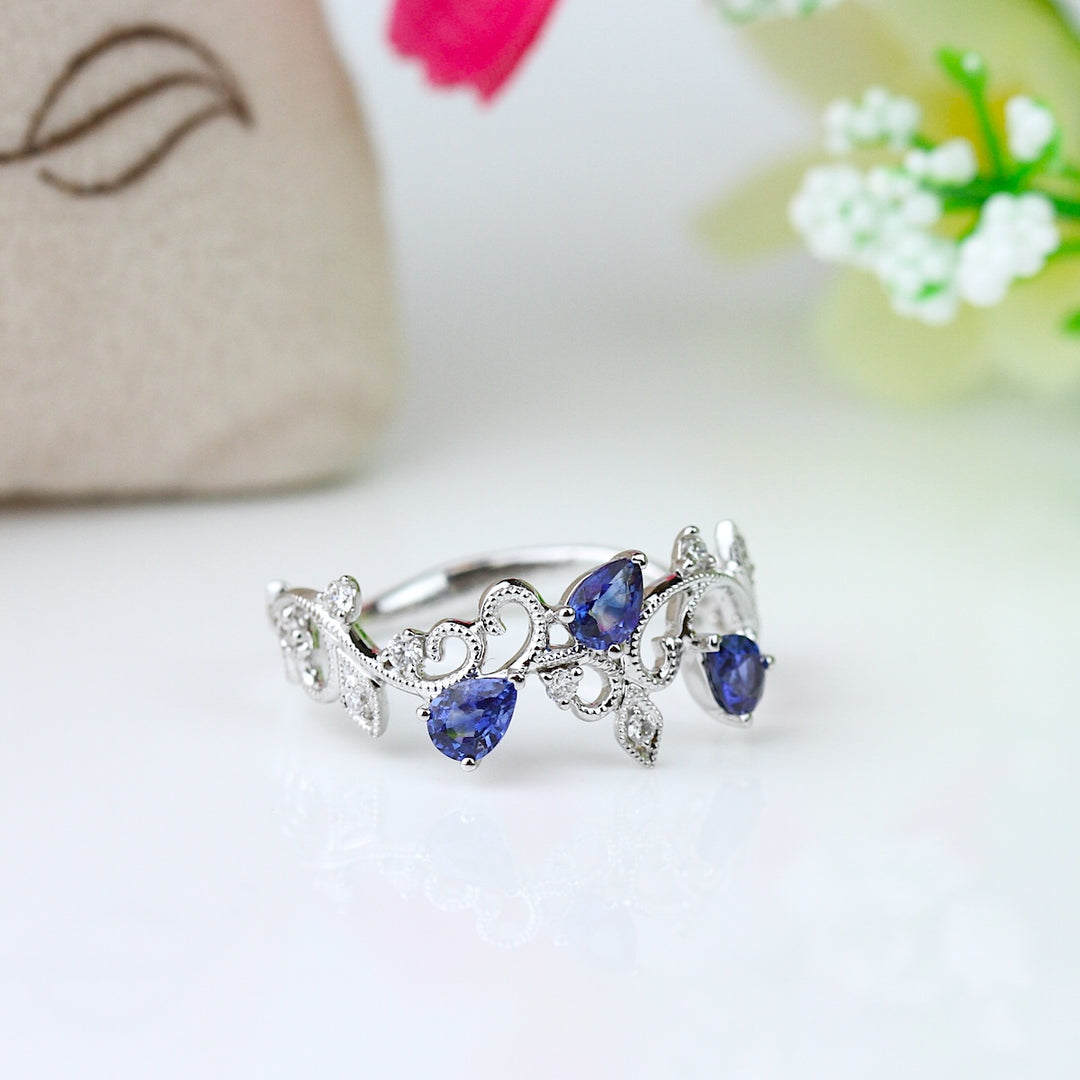 Sapphire & Diamond Floral Band