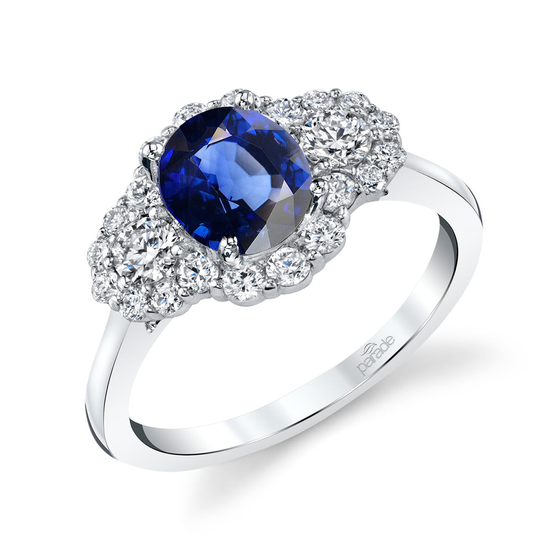 Blue Sapphire & Diamond Three-Stone Ring
