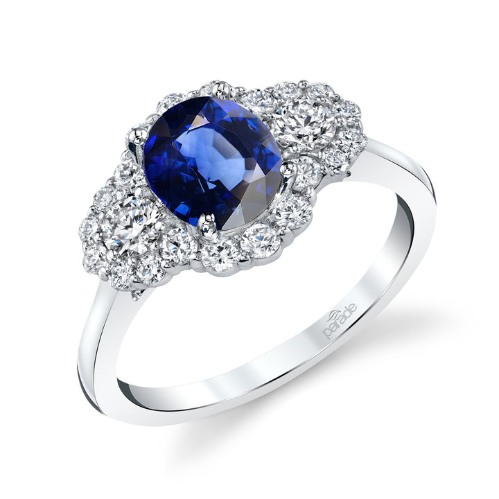 Blue Sapphire & Diamond Three-Stone Ring