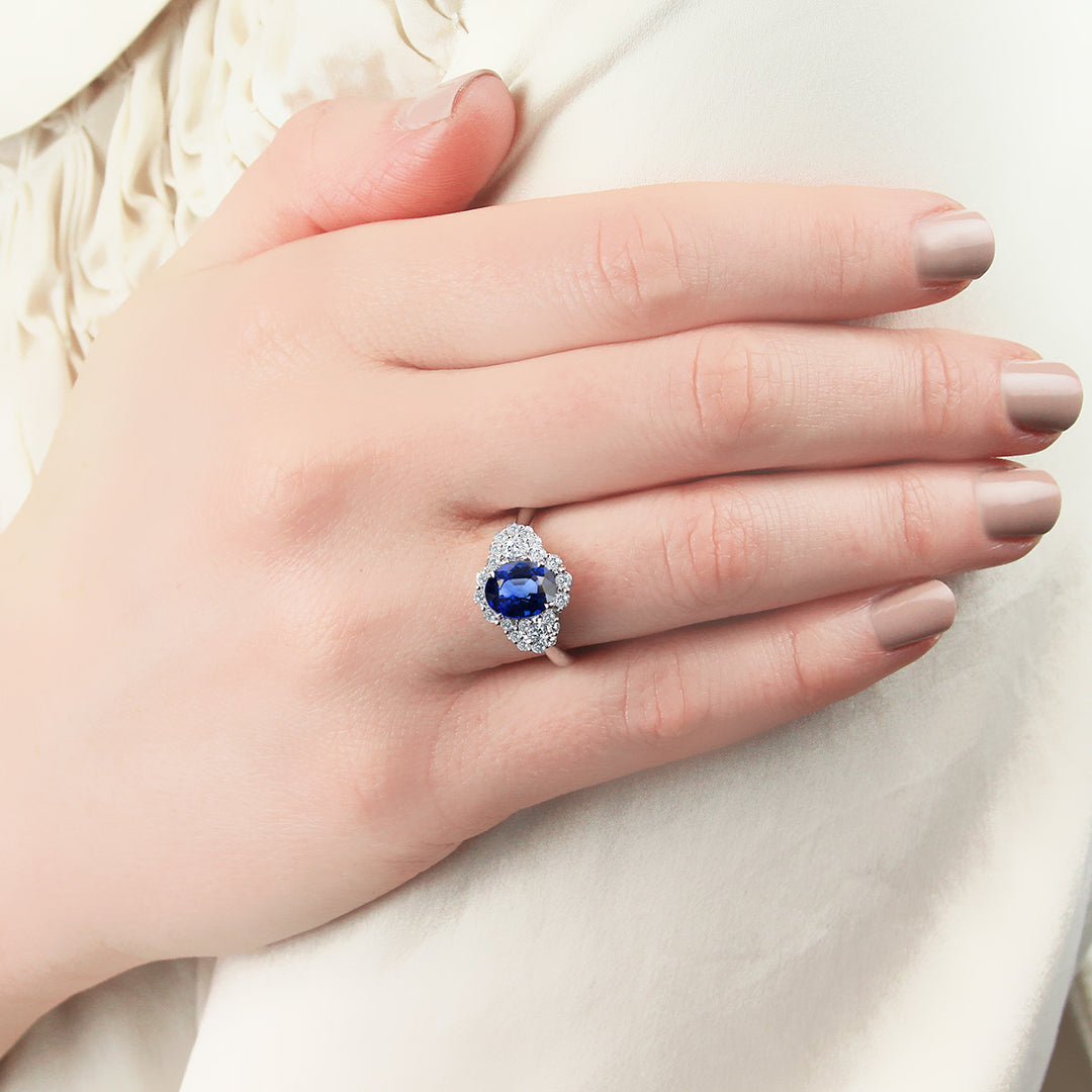 Blue Sapphire & Diamond Three-Stone Ring
