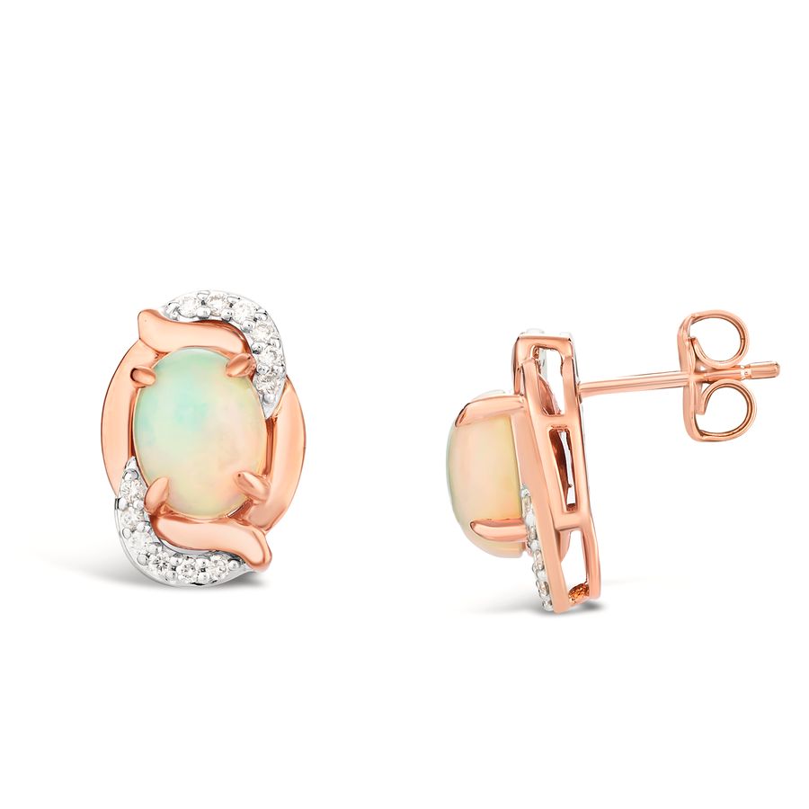 14K TWO TONE GOLD DIAMOND OPAL EARRINGS