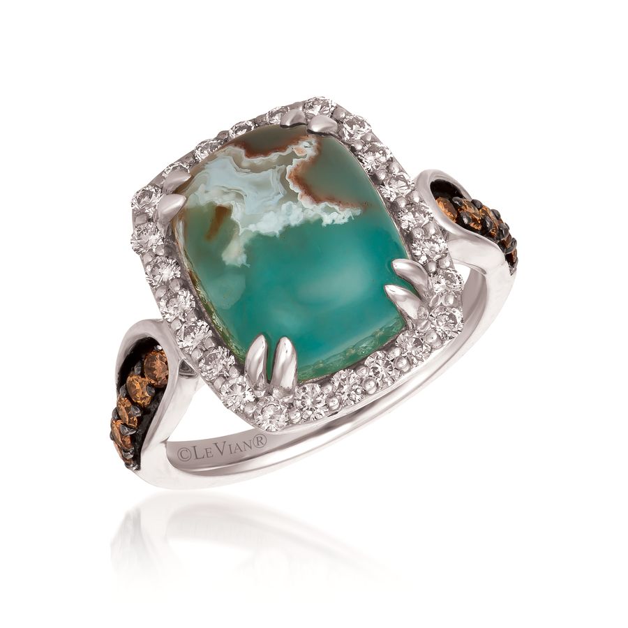 14K WHITE GOLD DIAMOND AQUAPRASE CANDY RING