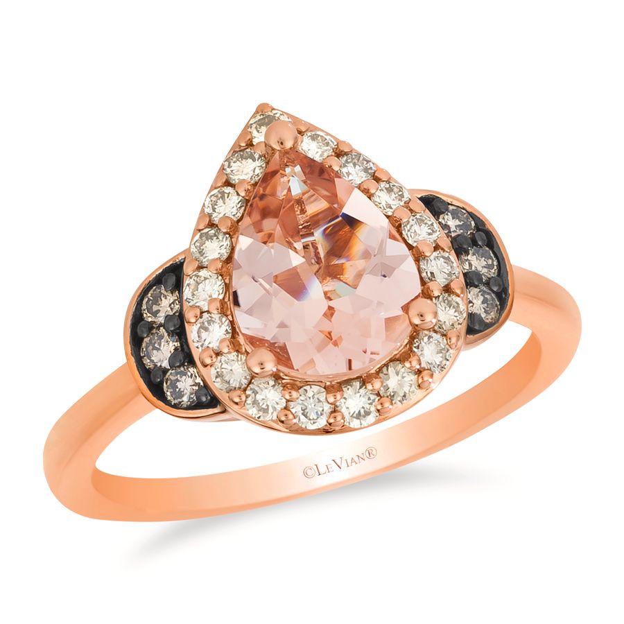 14K STRAWBERRY GOLD DIAMOND MORGANITE RING