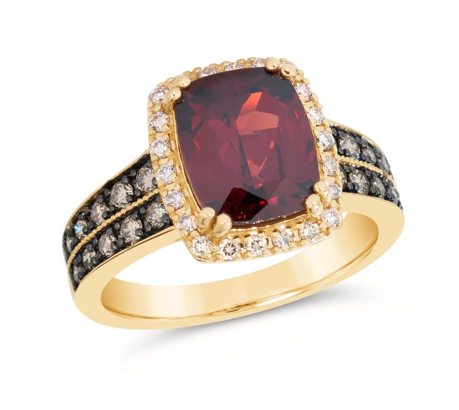 14K YELLOW GOLD DIAMOND GARNET RING